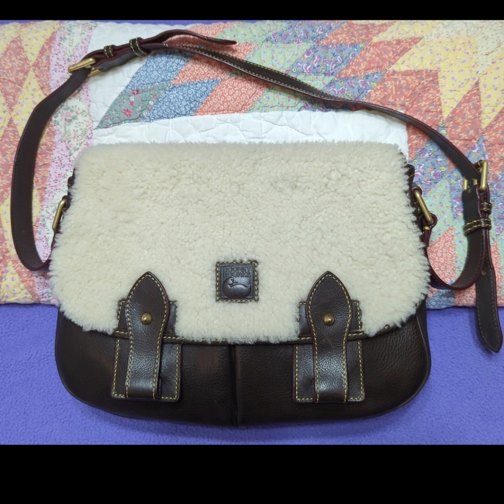 Dooney and Bourke Shearling Crossbody Shoulder Saddle Bag in Tmoro Brown